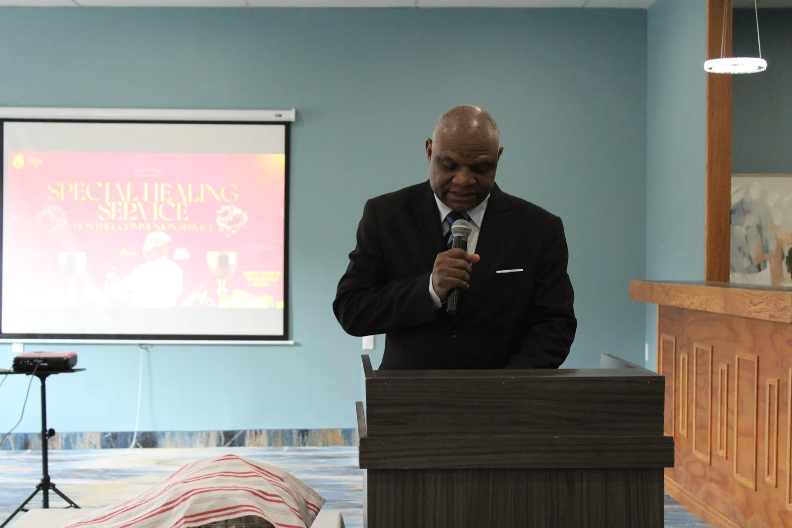 Speaker ministering to the congregation