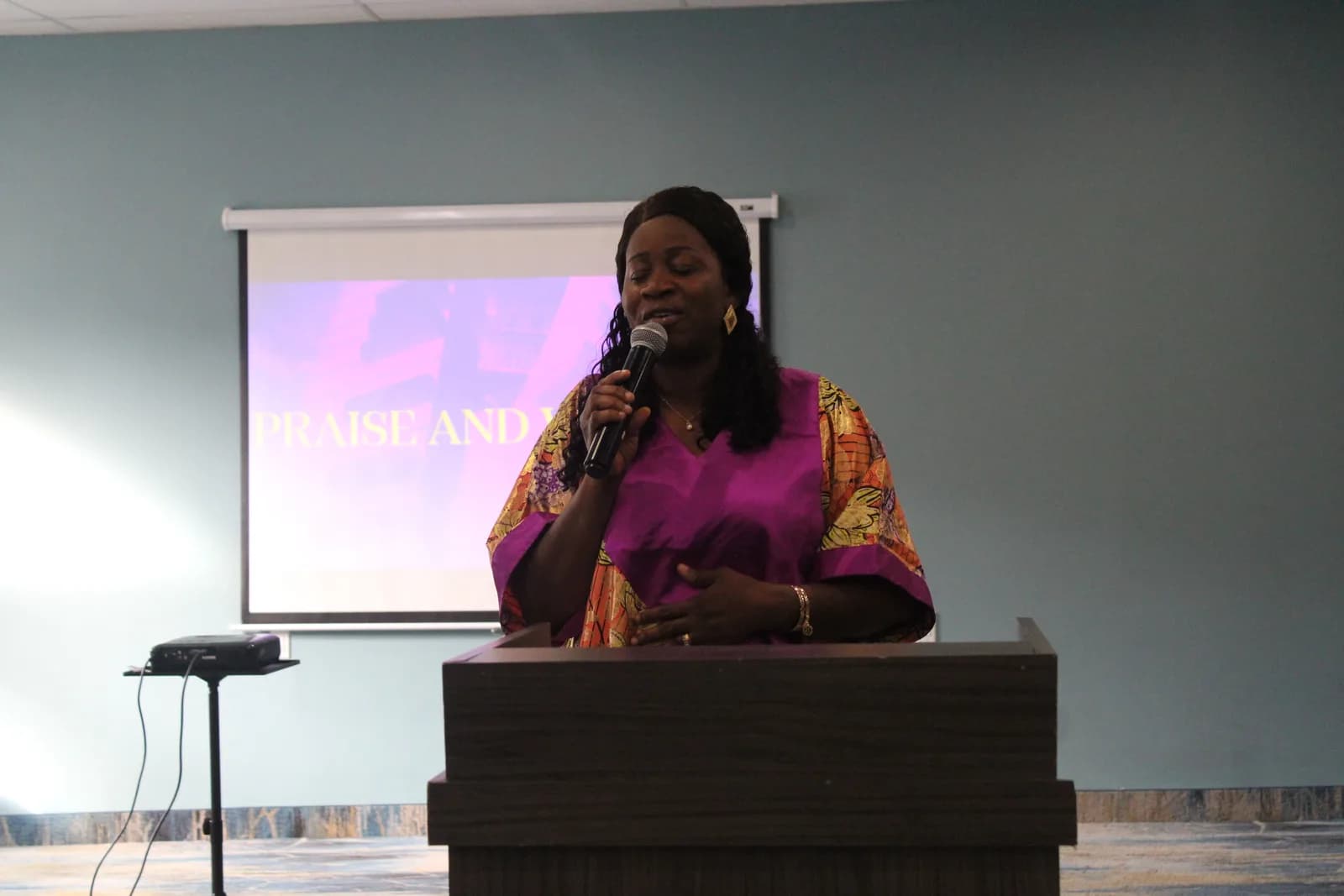 Worship leader ministering during service