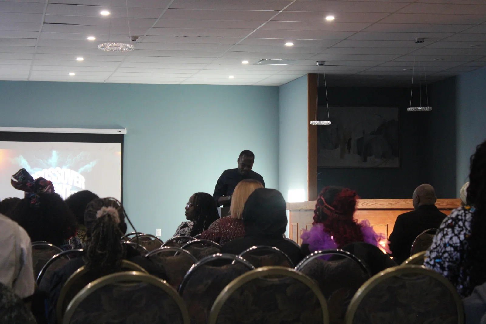 Congregation engaged during worship service